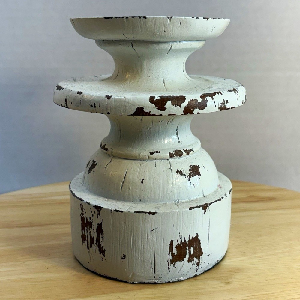 Hobby Lobby Distressed Wood Round Pillar Candle Holder 5.98in 1723980 White